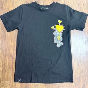 Black Tee with Yellow Heart Design